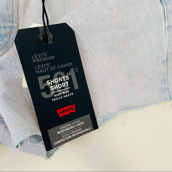 New Levi’s 501 High waisted light wash denim button fly shorts jean cutoff - Picture 12 of 12